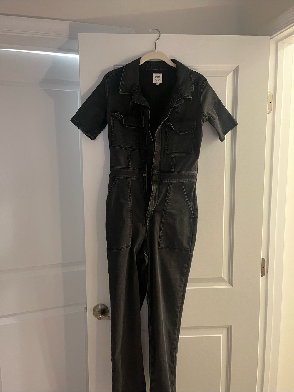 aerie Black Short-Sleeve Utility Jumpsuit